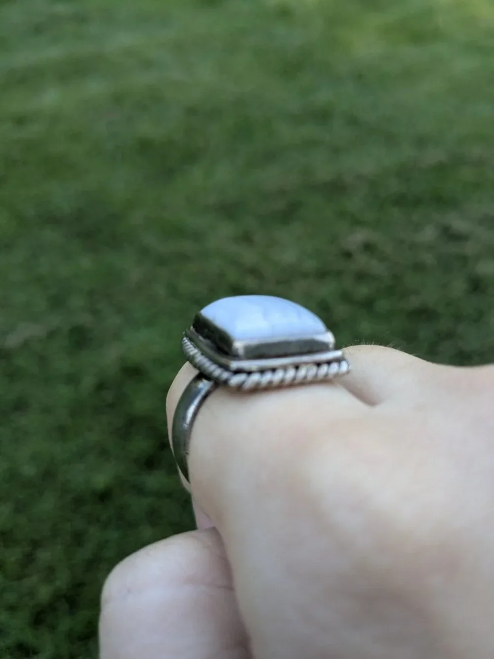 Vintage Solid Sterling Silver 925 Blue Lace Agate Handmade Ring Size 8.75